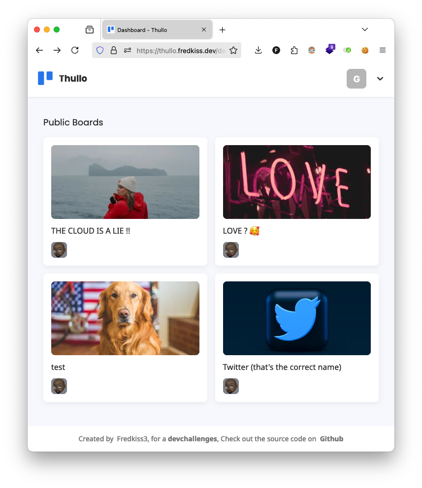 Screenshot of Thullo - A Trello Clone